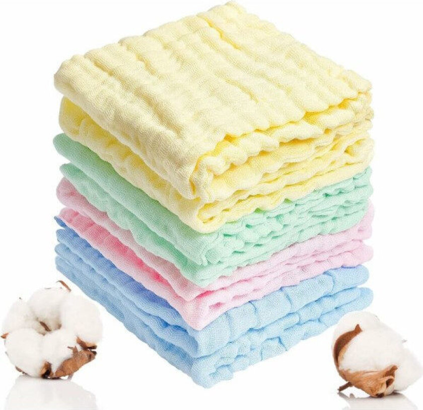 Bilde av 8 stk Muslin Baby Vaskekluter, 25 x 25 cm Vaskbare Myke Bomulls Babyhåndklær Baby Bomulls Swaddles for Tørking Hånd Ansikt Kropp Sensitiv Hud Baby Nyfødt