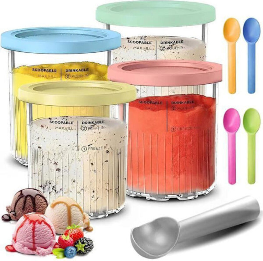 4 stk. iskrembokser for Ninja Creami, iskrembeholder med silikonlokk kompatibel med NC501/NC500-serien