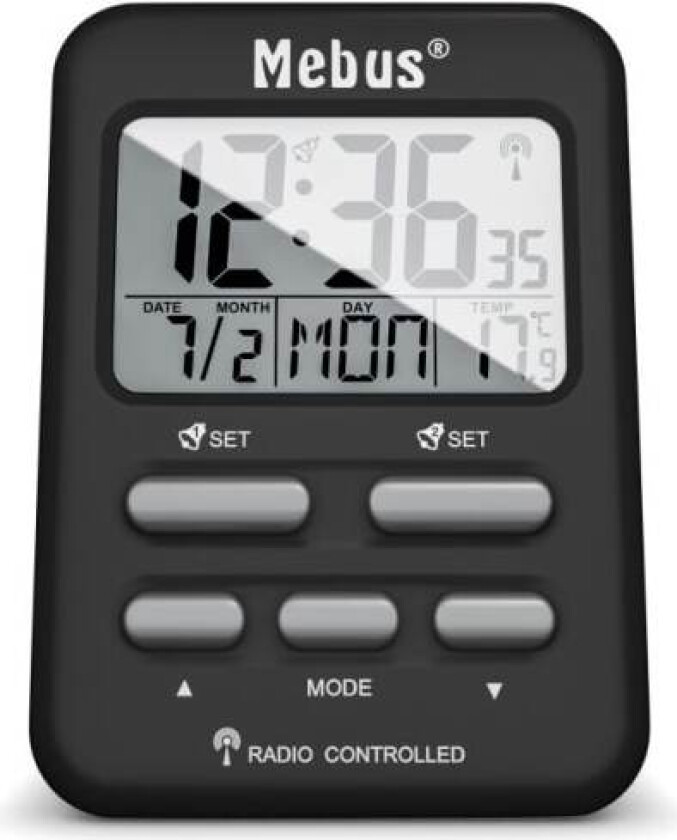 Mebus 25799, Digital vekkerklokke, Sort, 12/24h, F, °C, Alle kjønn, Blå