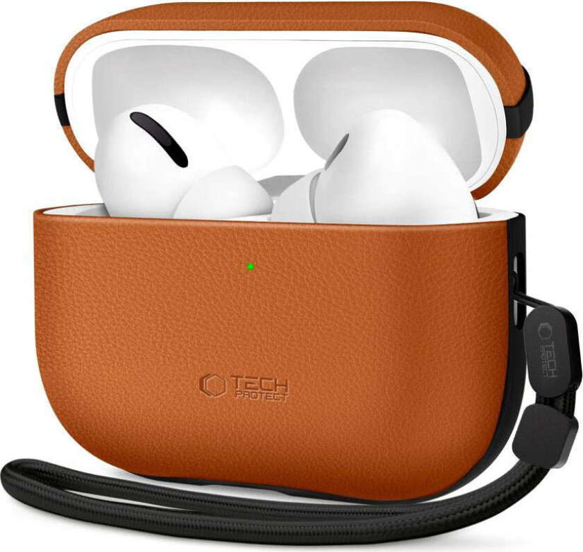 Apple AirPods Pro (3. gen.) Tech-Protect NaturalFit Kunstskinn Deksel m. Rem - Brun