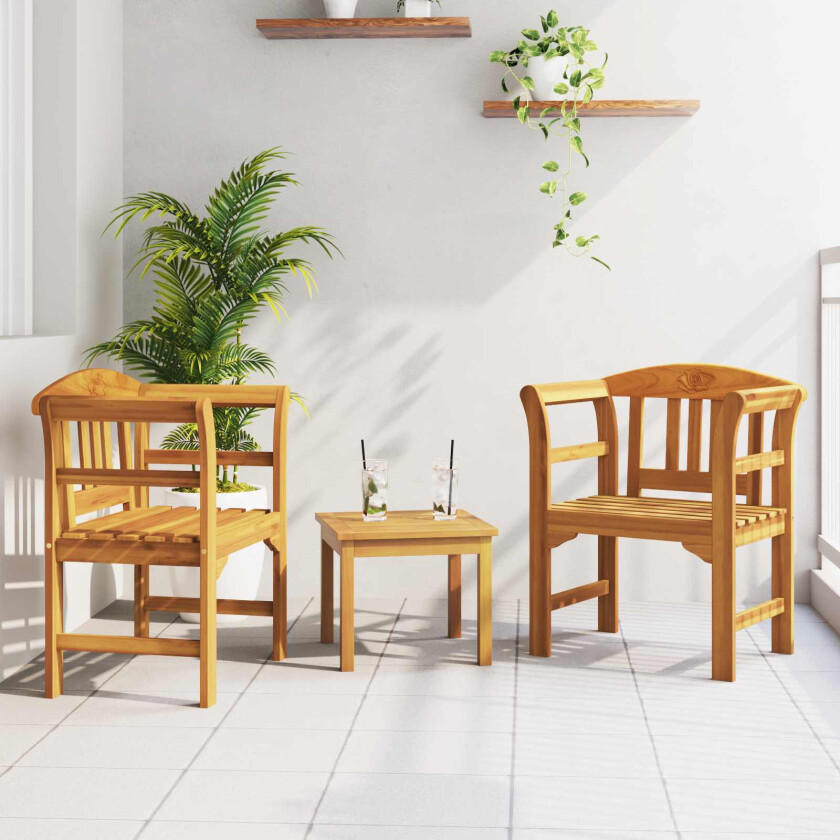 Møbelsett med pute 2 pcs Naturlig Solid akasietre