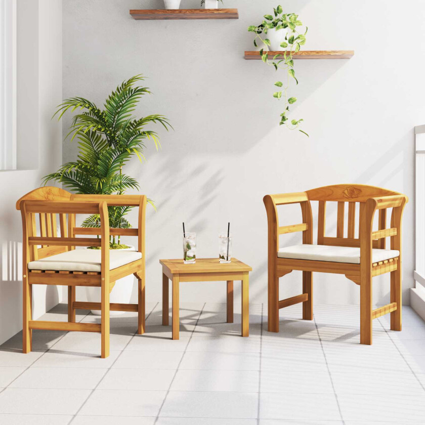 Møbelsett med pute 2 pcs Naturlig Solid akasietre