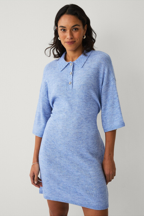 Strikketkjole med knytebånd - Blå