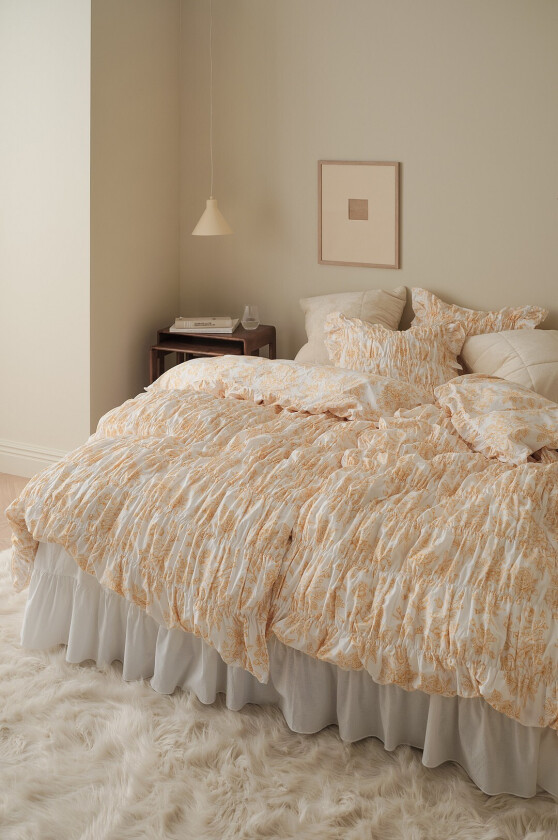 Sengesett Avery Elastic i bomullspercale 2 eller 3 stykker - Gul