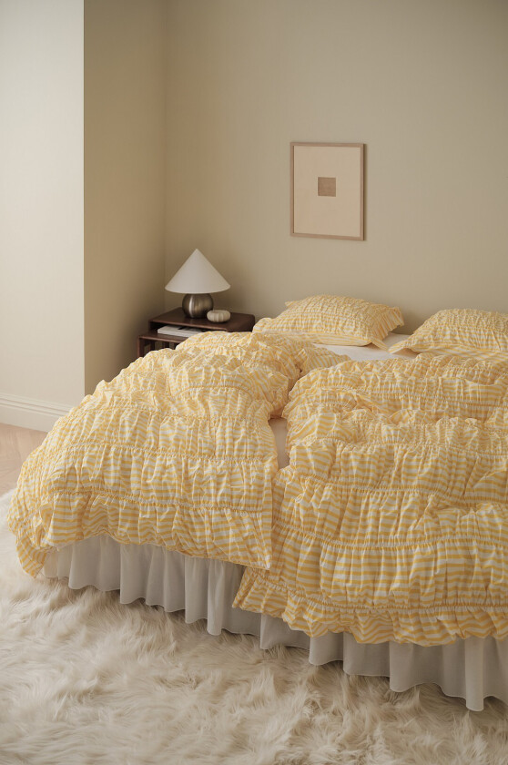 Sengesett Avery Elastic i bomullspercale 2 eller 3 stykker - Gul