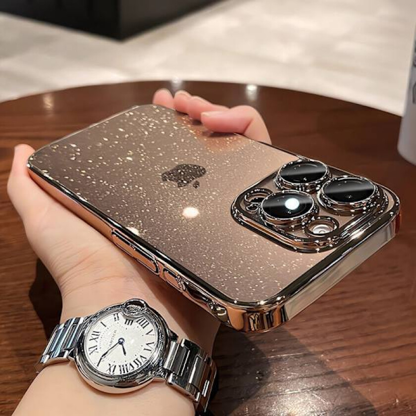 iPhone 17 Pro Max Stjerneskinnende Glitter Ørkengull Deksel Linsefilm Transparent Elektroplettert Stjerneskinnende Glitter