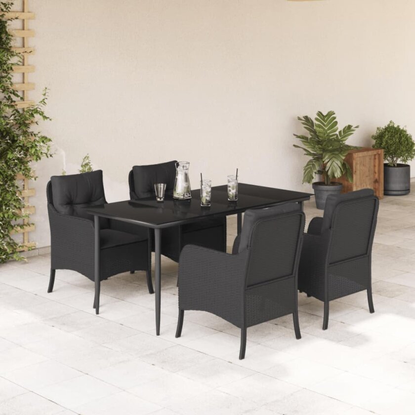 Hagespisegruppe med puter 5 deler svart polyrotting