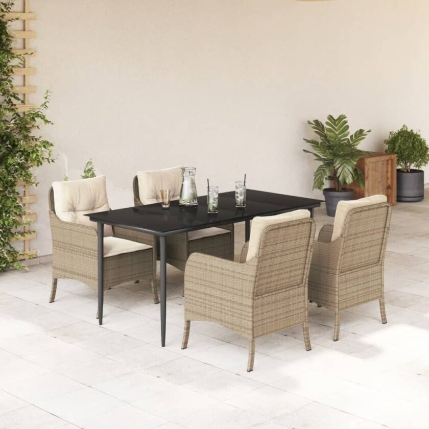 Hagespisegruppe med puter 5 deler polyrotting beige