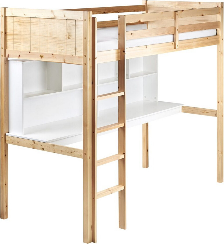 Høyseng med skrivebord Foucamont - Lyst tre, hvit