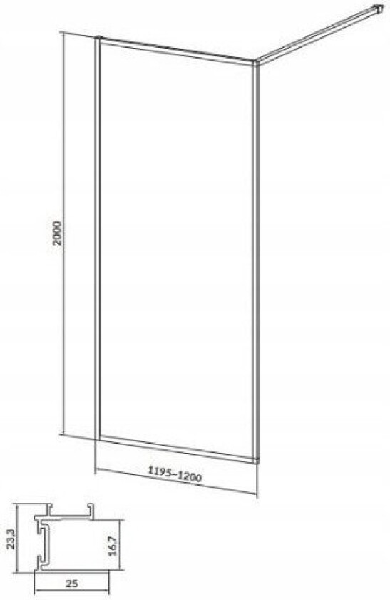 (walk-in cabin) LARGA krom walk-in dusjkabinett - (120x200) gjennomsiktig glass (S932-137)