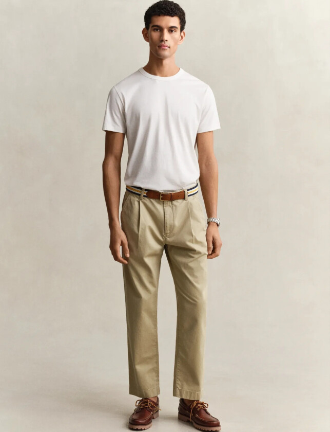 Reg Pleated Cotton Twill Chinos - Beige - 32