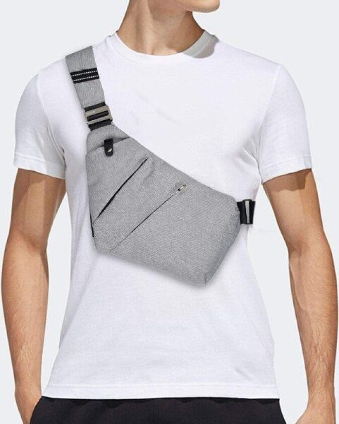 Skulderveske med flere lommer, Sling Crossbody-veske, Mini-skuldervesker, Herreveske Liten, Tyverisikker veske for menn (grå)