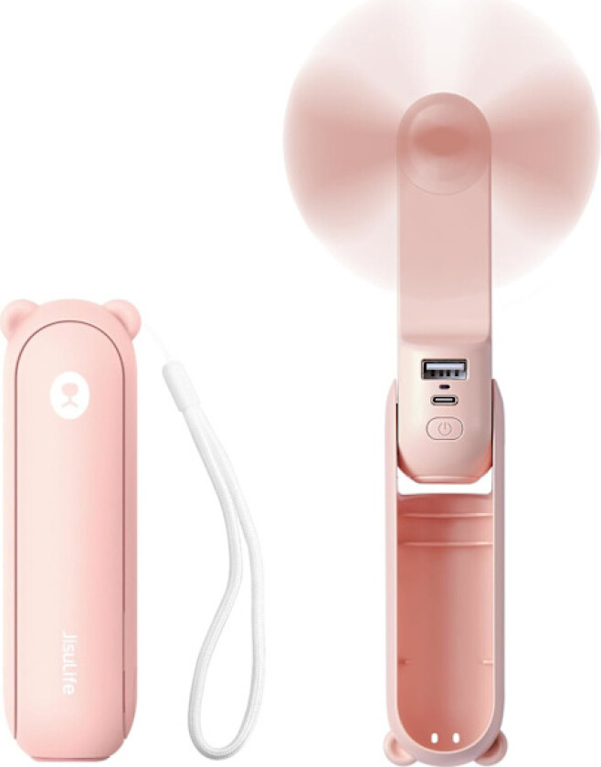 3 i 1 Mini Håndholdt Vifte, Bærbar USB Oppladbar Liten Lommevifte med Powerbank, Lommelyktfunksjon for Kvinner, Reise Rosa
