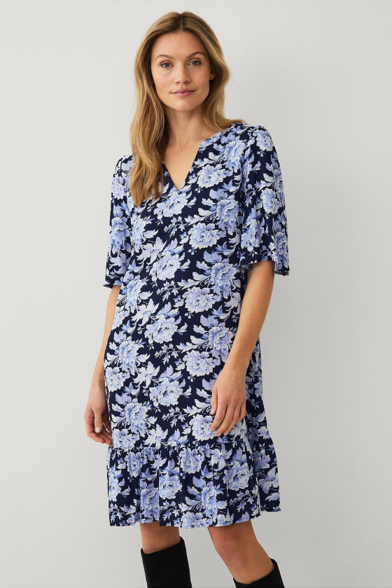 Kortermet kjole med volang - Blå