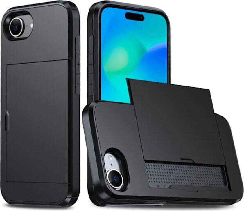 iPhone 16E deksel med kortholder Svart Svart_yux