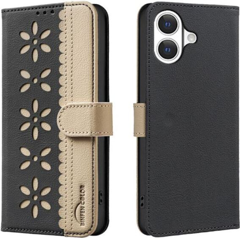 iPhone 17 Deksel Lærdeksel med Spleisefarge og Blomsterhullmønster