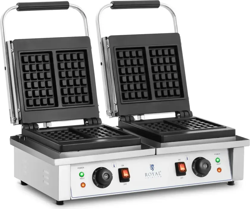 Dobbelt vaffeljern - belgiske vafler - Royal Catering - 2 x 2000 W