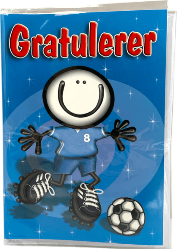 Bursdagskort gratulerer fotballgutt | Med konvolutt