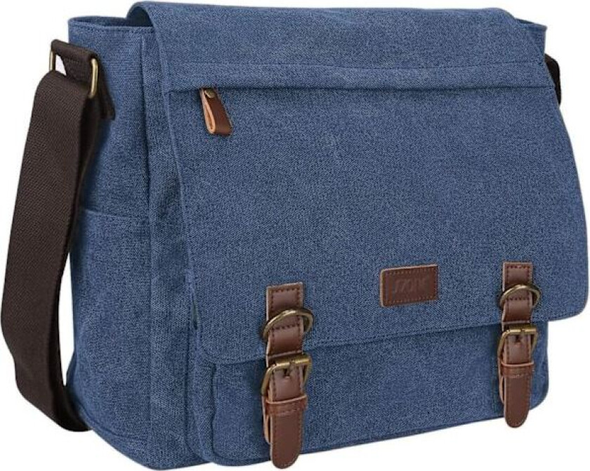 Herre Messenger Bag Crossbody Skulder 15,6 Tommers Bærbar Vintage Canvas Aktveske Veske med Flere Lommer (Marineblå)