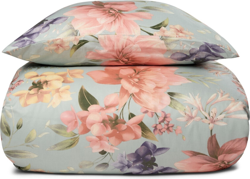 Blomstrete sengetøy 150x210 cm - 100% myk bomullssateng - Summer Bloom - By Night sengesett