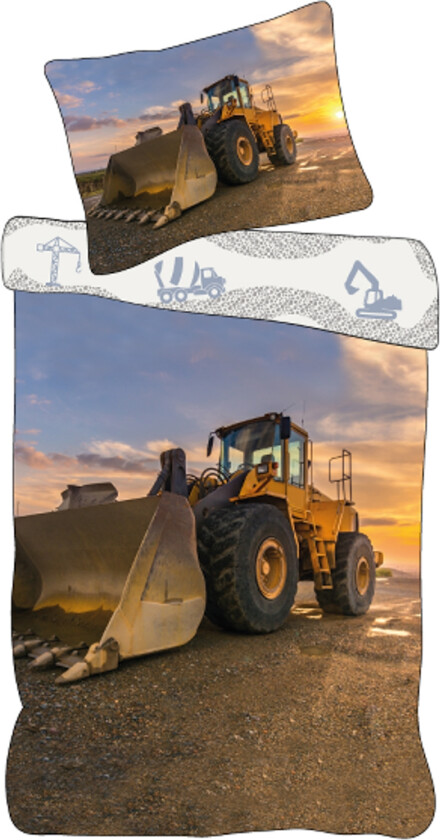 Barne sengetøy 140x200 cm - Vendbart sengesett med en gravemaskin - 100% mykt bomulls sengetøy