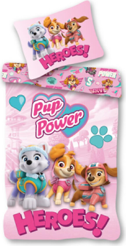 Paw Patrol sengetøy 140x200 cm - Lyserødt vendbart sengesett med Paw Patrol - 100% bomulls sengetøy