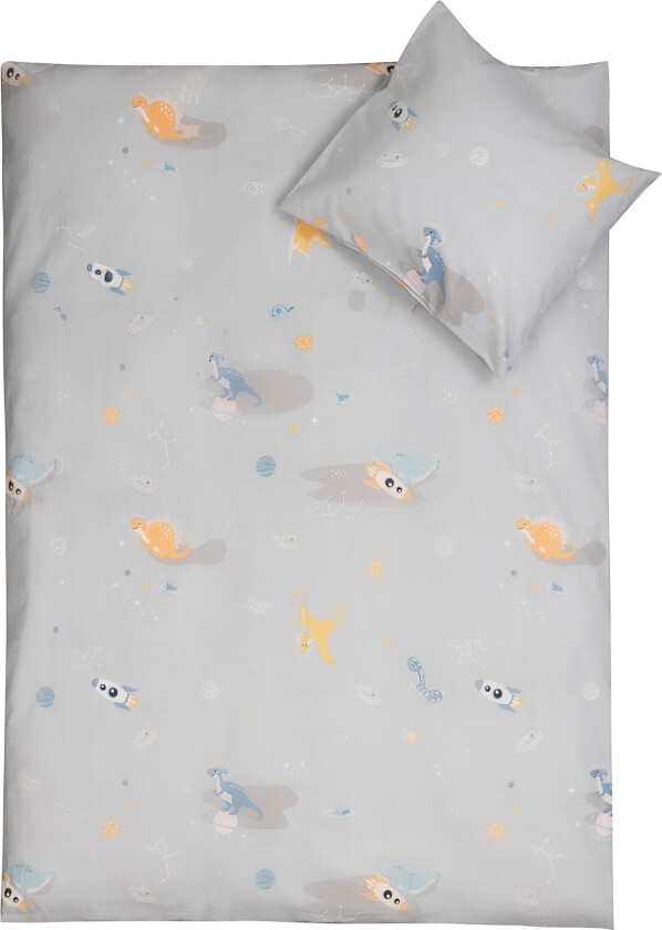 Baby sengetøy 70x100 cm - Grått baby sengesett med romdinosaur - 100% mykt bomulls sengetøy - Nordstrand Home