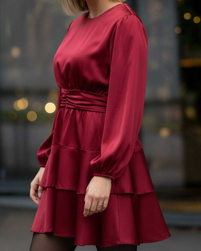 Kjole Diane Round Satin, XXL, Kjole Burgunder XXL