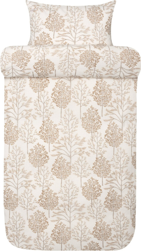 Sängkläder i flanell 140x220 cm - Hvitt sengesett med brune trær - 100% bomullsflanell - Thea Høie of Scandinavia sengetøy