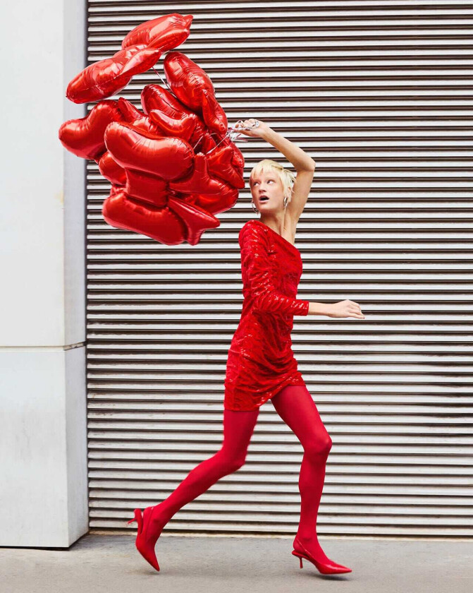 Paljettkjole Mable One Shoulder, M, Kjole Rød M