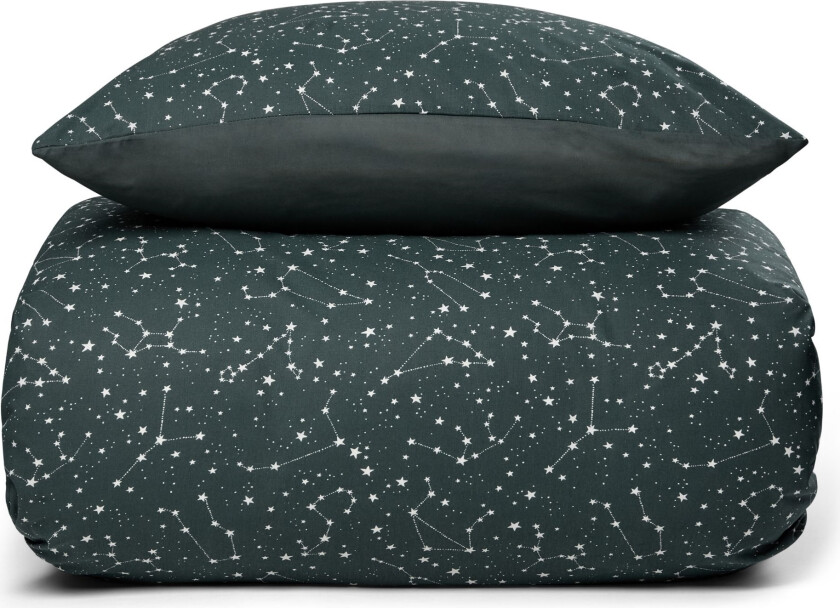 Dobbeltdyne sengetøy - 200x220 cm - Dynetrekk i 100% bomull - Zodiac grønn - Stjernebilde - Borg Living sengesett