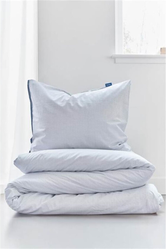 Rutete sengetøy 140x200 cm - Blått sengesett i 100% bomullssatin - Checkmate - Auping sengetøy