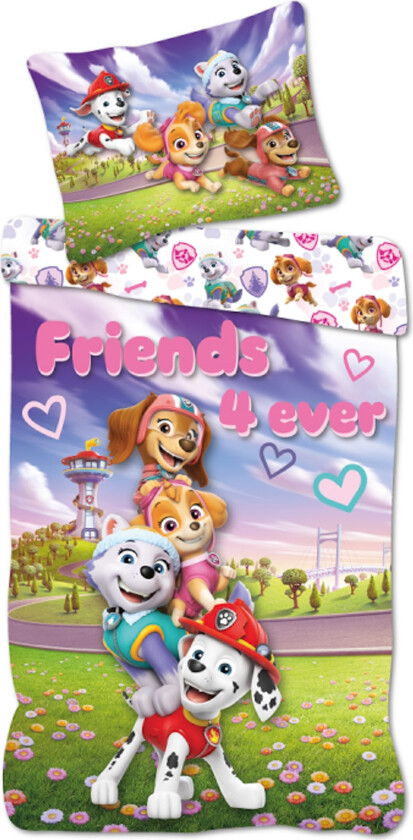 Paw Patrol sengetøy 140x200 cm - Vendbart sengesett med Paw Patrol - Friends 4 ever - 100% bomulls sengetøy