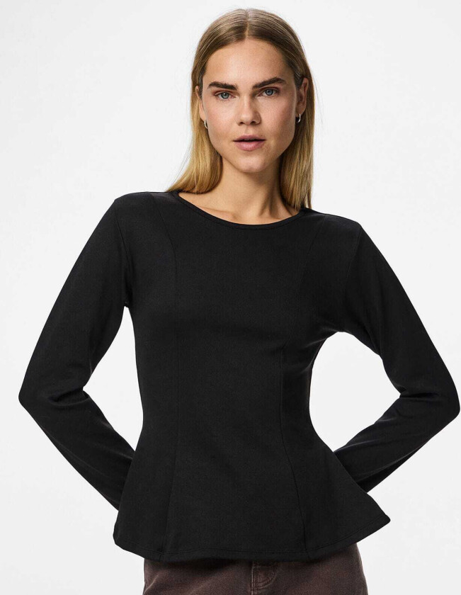 PCLUCCI LS PEPLUM TOP JRS D2D, L, Topp Svart L