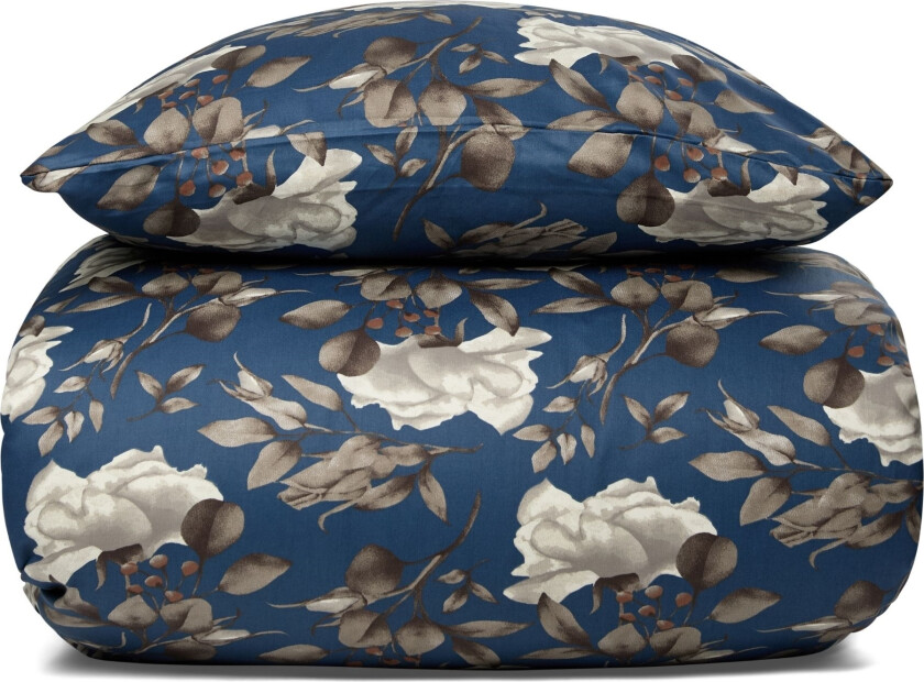 Dobbelt blomstrete sengetøy 200x220 cm - 100% myk bomullssateng - Blossom blue - By Night sengesett