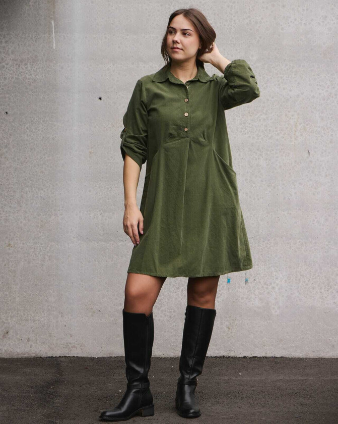 Skjortekjole Randi Babycord, XS, Kjole Grønn XS