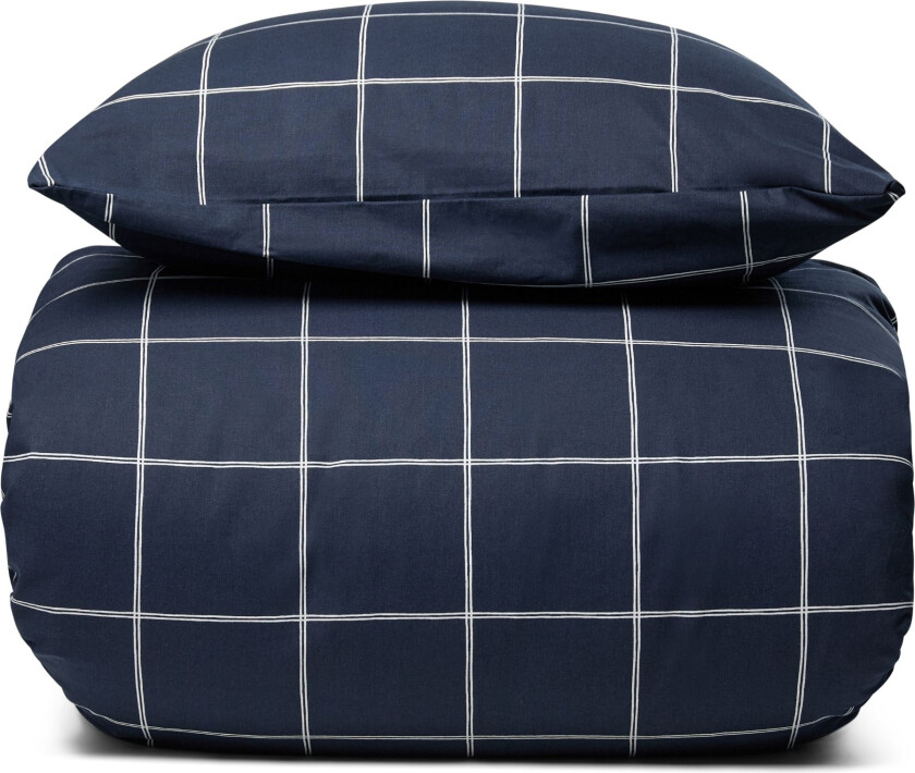Dobbelt sengetøy 100% bomull - 200x220 cm - Mørkeblått sengesett med hvite ruter - Nordstrand Home dynetrekk