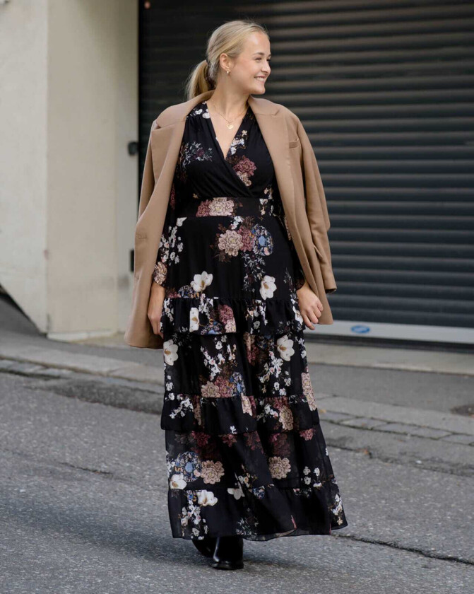 Maxikjole Amora LS Stray, XL, Kjole Svart XL