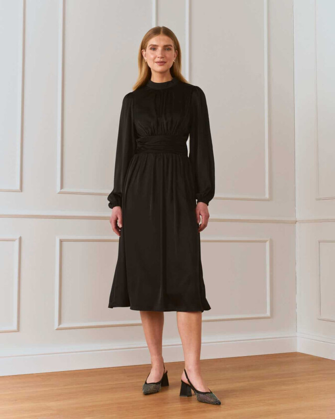 Midikjole Aliba Satin, XS, Kjole Svart XS