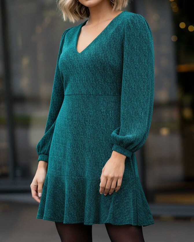 Kjole Cissy V LS Glitter, XS, Kjole Petrol XS