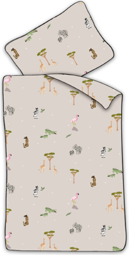 Junior sengetøy 100x140 cm - Beige sengesett med safari dyr - 100% mykt bomulls sengetøy