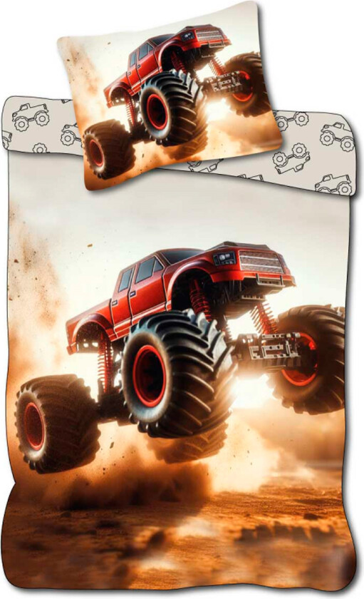 Barne sengetøy 140x200 cm - Vendbart sengesett med en monstertruck - 100% mykt bomulls sengetøy