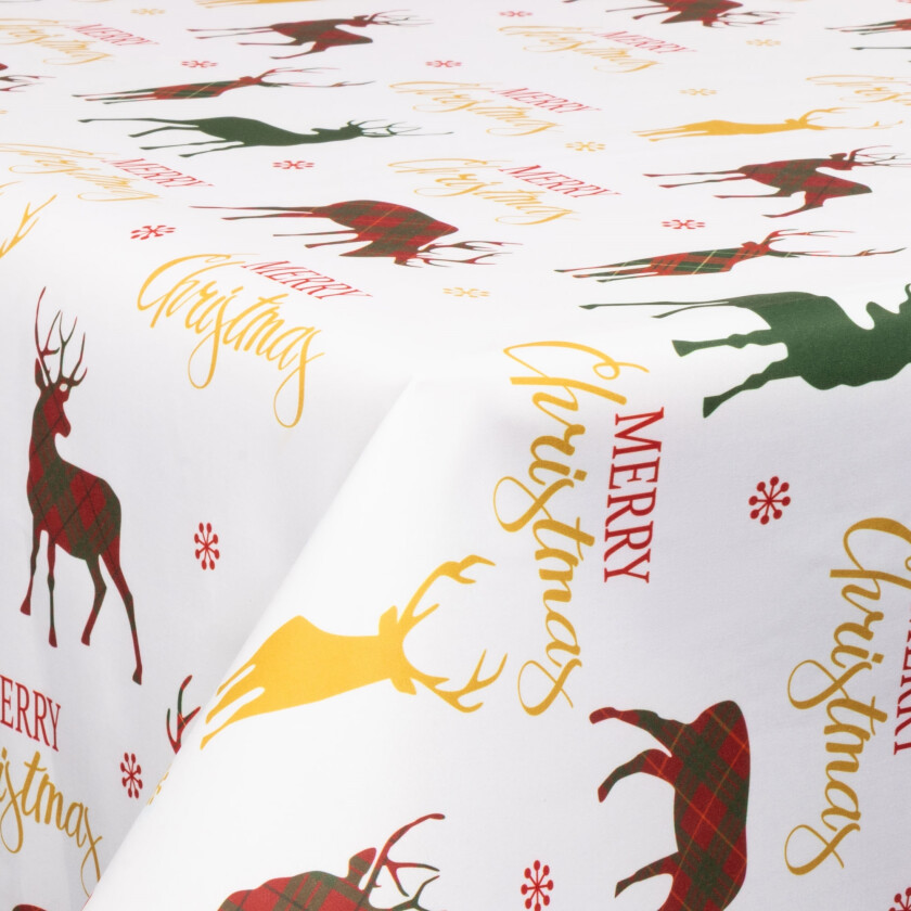 Tekstil voksduk med akrylbelegg - Med julemotiv - Merry Christmas - 140 cm bred - På metermål