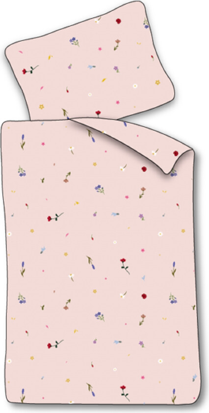 Junior sengetøy 100x140 cm - Lyserødt sengesett med blomster - 100% mykt bomulls sengetøy