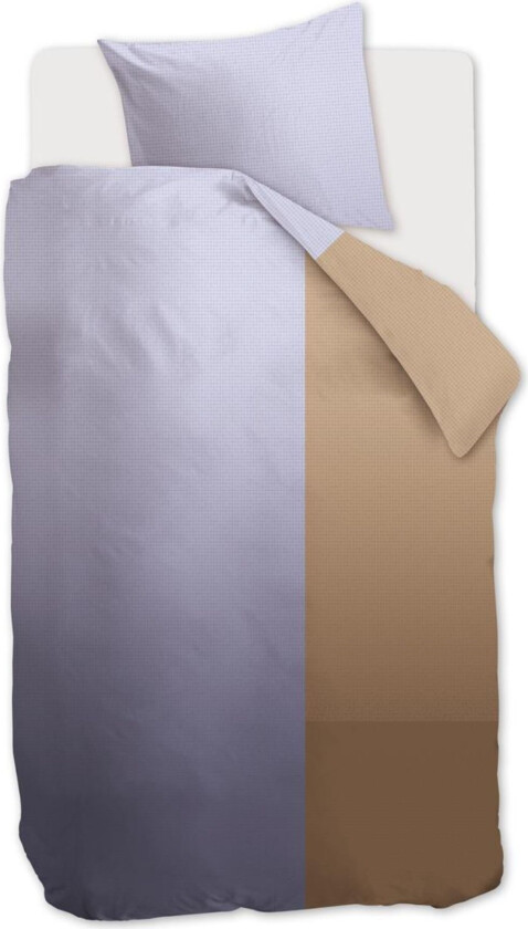 Rutete sengetøy 140x220 cm - Sandfarget og blått sengesett i 100% bomullssatin - Citadal sand - Auping sengetøy