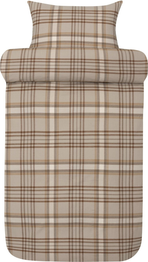 Sängkläder i flanell 140x220 cm - Beige rutet sengesett - 100 % garnfarget bomullsflanell - Richard Høie of Scandinavia sengetøy