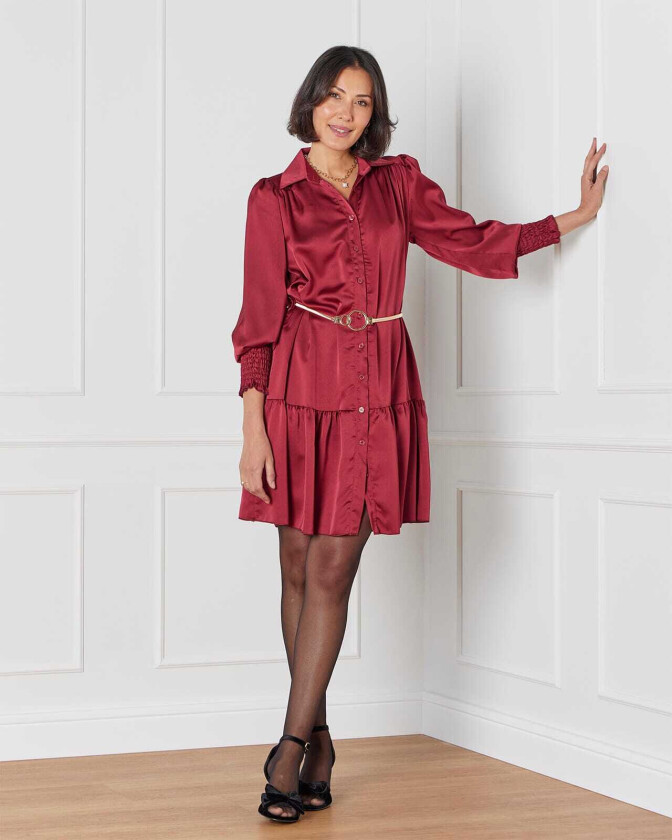 Skjortekjole Alivia Satin, S, Kjole Rød S