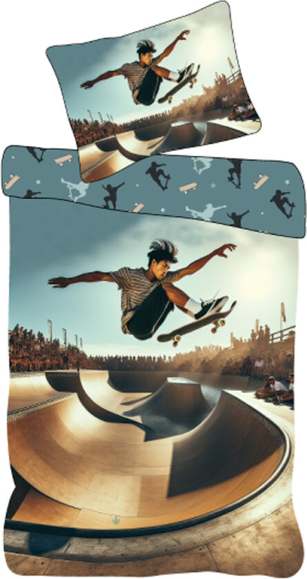 Barne sengetøy 140x200 cm - Vendbart sengesett med skater motiv - 100% mykt bomulls sengetøy