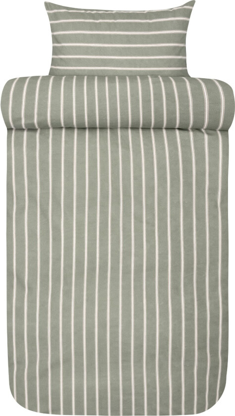 Sängkläder i flanell 140x220 cm - Grønt stripet sengesett - 100% bomullsflanell - Henning Høie of Scandinavia sengetøy