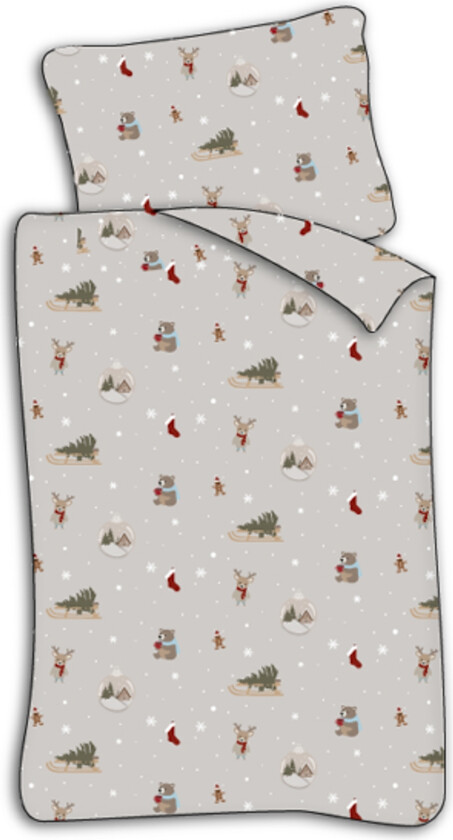 Junior julesengetøy 100x140 cm - Jule sengesett med juleikoner - 100% mykt bomulls sengetøy